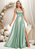 Lilly A-line Square Floor-Length Stretch Satin Bridesmaid Dress With Bow STIP0025788