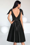 Sonia A-line Square Knee-Length Satin Homecoming Dress With Bow STIP0020556