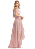 Deja A-line Off the Shoulder Asymmetrical Chiffon Lace Evening Dress With Pleated STIP0020873