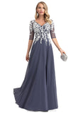 Aria A-line V-Neck Floor-Length Chiffon Lace Evening Dress STIP0020852