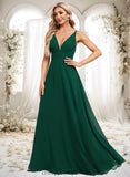 Allie A-line V-Neck Floor-Length Chiffon Bridesmaid Dress STIP0025813