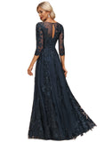 Leah A-line Scoop Illusion Floor-Length Lace Tulle Evening Dress With Sequins STIP0020983