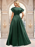 Alice A-line Scoop Floor-Length Stretch Satin Bridesmaid Dress With Ruffle STIP0025770