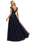 Estrella A-line V-Neck Floor-Length Lace Tulle Evening Dress With Sequins STIP0020861