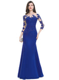 Thirza Trumpet/Mermaid Boat Neck Illusion Floor-Length Lace Satin Evening Dress STIP0020918