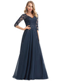 Riley A-line V-Neck Floor-Length Chiffon Lace Evening Dress With Sequins STIP0020785