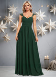 Gina A-line V-Neck Floor-Length Chiffon Bridesmaid Dress With Ruffle STIP0025811