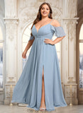 Sanaa A-line Cold Shoulder Floor-Length Chiffon Bridesmaid Dress With Ruffle STIP0025797