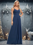 Macie A-line V-Neck Floor-Length Chiffon Bridesmaid Dress STIP0025803