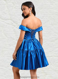 Zion Ball-Gown/Princess Off the Shoulder Short Satin Homecoming Dress STIP0025680