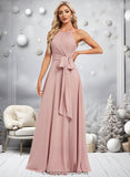 Jazmin A-line Halter Floor-Length Chiffon Bridesmaid Dress STIP0025821