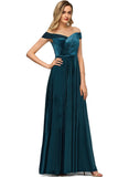 Paola A-line Off the Shoulder Floor-Length Velvet Evening Dress With Pleated STIP0020913