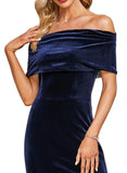 Roberta Sheath/Column Off the Shoulder Floor-Length Velvet Evening Dress STIP0020854