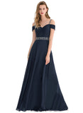 Mareli A-line Cold Shoulder V-Neck Floor-Length Chiffon Evening Dress With Beading Pleated Sequins STIP0020963