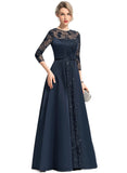 Gianna A-line Scoop Illusion Floor-Length Lace Satin Evening Dress With Sequins STIP0020848