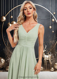 Jaelynn A-line V-Neck Asymmetrical Chiffon Bridesmaid Dress STIP0025809