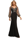 Nylah Sheath/Column V-Neck Illusion Floor-Length Chiffon Lace Evening Dress STIP0020856