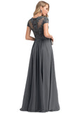 Abby A-line Scoop Illusion Floor-Length Chiffon Lace Evening Dress With Sequins STIP0020934