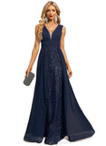 Violet Trumpet/Mermaid V-Neck Floor-Length Chiffon Lace Sequin Evening Dress With Pleated STIP0020783