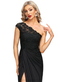 Lorena Sheath/Column One Shoulder Floor-Length Lace Jersey Evening Dress With Pleated STIP0020884