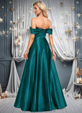 Livia A-line Off the Shoulder Floor-Length Stretch Satin Prom Dresses STIP0025879