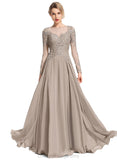 Kaylen A-line Scoop Illusion Floor-Length Chiffon Lace Evening Dress With Beading Sequins STIP0020924