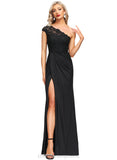 Lorena Sheath/Column One Shoulder Floor-Length Lace Jersey Evening Dress With Pleated STIP0020884