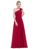 Isabell A-line One Shoulder Floor-Length Chiffon Evening Dress With Flower Pleated STIP0020960