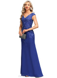 Tiffany Sheath/Column V-Neck Floor-Length Chiffon Lace Evening Dress With Sequins STIP0020840