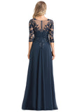 Riley A-line V-Neck Floor-Length Chiffon Lace Evening Dress With Sequins STIP0020785