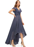 Jayleen A-line V-Neck Asymmetrical Chiffon Lace Evening Dress With Pleated STIP0020902