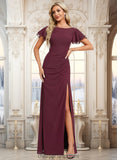 Jazmyn A-line Boat Neck Floor-Length Chiffon Bridesmaid Dress With Ruffle STIP0025827