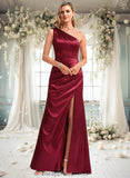 Eleanor A-line One Shoulder Floor-Length Stretch Satin Bridesmaid Dress With Bow STIP0025758