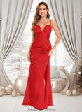 Tabitha Trumpet/Mermaid V-Neck Floor-Length Satin Prom Dresses STIP0025862