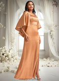 Una A-line Square Floor-Length Stretch Satin Bridesmaid Dress STIP0025765