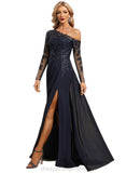 Shiloh Trumpet/Mermaid Asymmetrical Illusion Floor-Length Chiffon Lace Evening Dress With Sequins STIP0020772