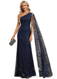 Londyn Trumpet/Mermaid One Shoulder Floor-Length Lace Sequin Evening Dress STIP0020898