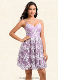 Tori A-line V-Neck Short Lace Homecoming Dress With Embroidered STIP0025697