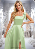 Lucille A-line Square Floor-Length Satin Bridesmaid Dress With Bow STIP0025778