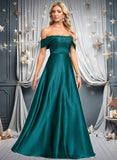 Livia A-line Off the Shoulder Floor-Length Stretch Satin Prom Dresses STIP0025879