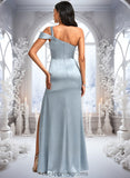 Yaretzi A-line One Shoulder Floor-Length Stretch Satin Bridesmaid Dress STIP0025725