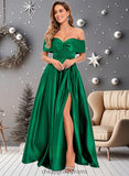 Cheyanne Ball-Gown/Princess Off the Shoulder Floor-Length Satin Prom Dresses STIP0025871