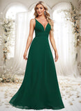 Allie A-line V-Neck Floor-Length Chiffon Bridesmaid Dress STIP0025813