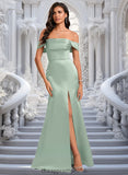 Toni Trumpet/Mermaid Off the Shoulder Square Floor-Length Satin Prom Dresses With Ruffle STIP0025883