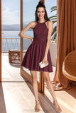 Violet A-line Scoop Short/Mini Chiffon Lace Homecoming Dress STIP0020555