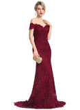 Shyann Trumpet/Mermaid Off the Shoulder Sweep Train Lace Evening Dress STIP0020819