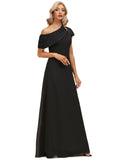 Alia A-line Asymmetrical Floor-Length Chiffon Evening Dress With Pleated STIP0020774