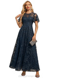 Addyson A-line Scoop Illusion Ankle-Length Lace Evening Dress With Sequins STIP0020798