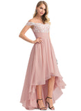 Deja A-line Off the Shoulder Asymmetrical Chiffon Lace Evening Dress With Pleated STIP0020873