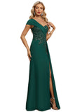 Rubi Trumpet/Mermaid One Shoulder Floor-Length Chiffon Lace Evening Dress With Pleated Sequins STIP0020863